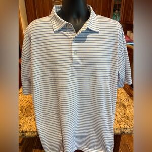 Peter Millar men’s golf polo. Sharp white with Blue stripes. 2XL.‎ EUC